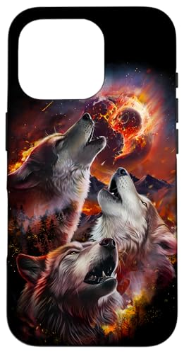 Hülle für iPhone 16 Pro Wolf heult im brennenden Wald unter dem Asteroideneinschlag Mond Hülle für iPhone 16 Pro Wolf heult im brennenden Wald unter dem Asteroideneinschlag Mond von Fox Republic Design