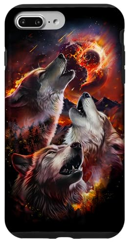 Hülle für iPhone 7 Plus/8 Plus Wolf heult im brennenden Wald unter dem Asteroideneinschlag Mond von Fox Republic Design