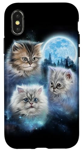 Hülle für iPhone X/XS Drei süße Katzen verschlungen in Galaxiewolken unter eisigem Mond von Fox Republic Design