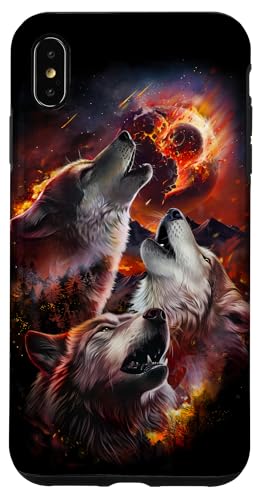 Hülle für iPhone XS Max Wolf heult im brennenden Wald unter dem Asteroideneinschlag Mond Hülle für iPhone XS Max Wolf heult im brennenden Wald unter dem Asteroideneinschlag Mond von Fox Republic Design