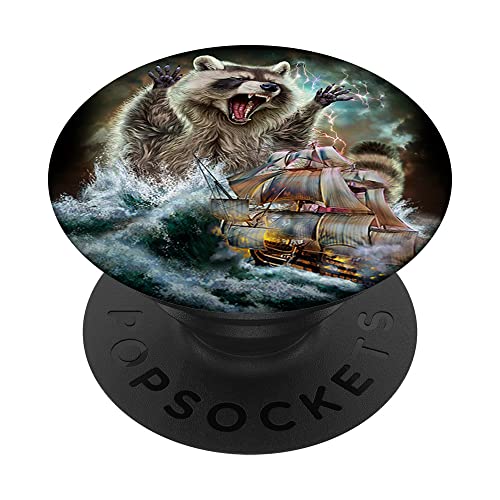 Monster Waschbär als Kraken Attack a War Ship at High Sea PopSockets mit austauschbarem PopGrip von Fox Republic Design