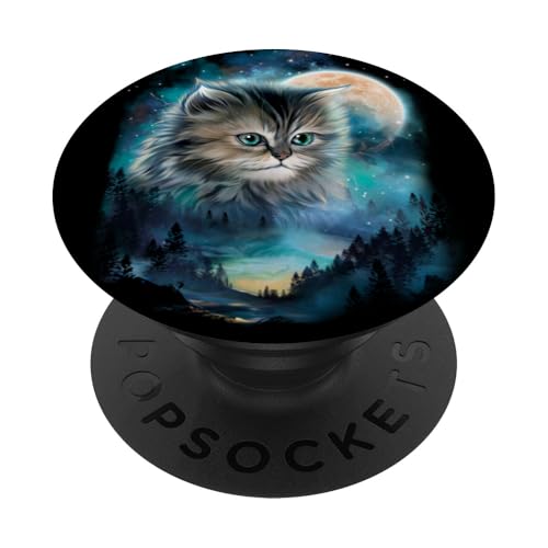 Mystische Katze unter Mondschein Waldhimmel PopSockets Klebender PopGrip Mystische Katze unter Mondschein Waldhimmel PopSockets Klebender PopGrip von Fox Republic Design