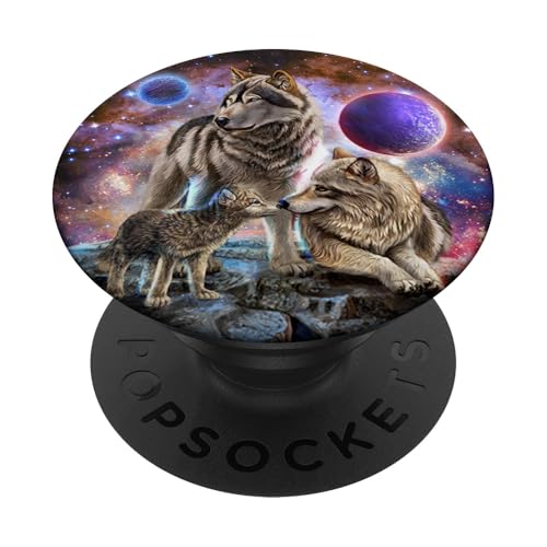 Wolfsfamilie unter einem planetarischen Sternenhimmel PopSockets Klebender PopGrip von Fox Republic Design
