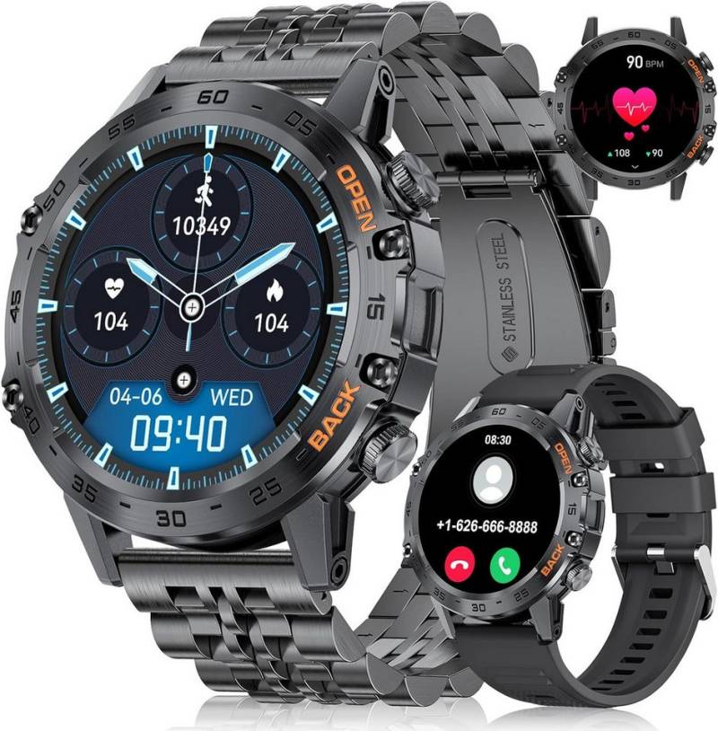 FoxBox Herren's IP68 Wasserdicht Fitnessuhr Telefonfunktion HD Smartwatch (1,39 Zoll, Android/iOS), mit Herzfrequenzmonitor Schlafmonitor 100+ Sportmodi Sportuhr von FoxBox