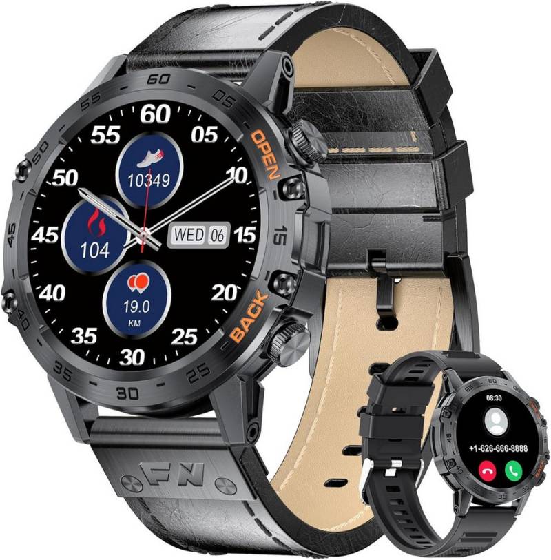 FoxBox Herren's IP68 Wasserdicht Fitnessuhr Telefonfunktion HD Smartwatch (1.39 Zoll, Android/iOS), mit Herzfrequenzmonitor Schlafmonitor 100+ Sportmodi Sportuhr von FoxBox