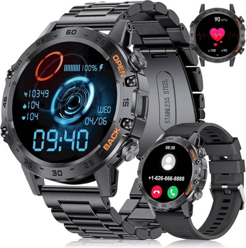 FoxBox Herren's IP68 Wasserdicht Fitnessuhr Telefonfunktion Smartwatch (1.39 Zoll, Android/iOS), mit Herzfrequenzmonitor Schlafmonitor 100+ Sportmodi Sportuhr HD Uhr von FoxBox