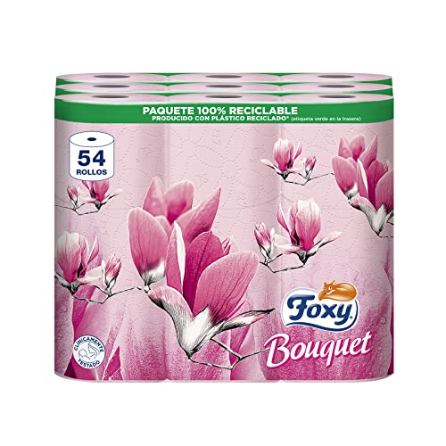Foxy Bouquet | Toilettenpapier mit 54 Rollen | Rosa-Duft | PEFC-Zertifizierung | 100% erneuerbare elektrische Energie | recycelbare Verpackung aus recyceltem Kunststoff von Foxy