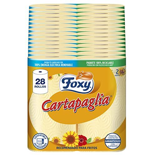 Foxy Cartapaglia | Küchenpapier 28 Rollen | Empfohlen für Frittierten | Dekoriert | FSC zertifiziert | 100% erneuerbare elektrische Energie | recycelbare Verpackung aus recyceltem Kunststoff von Foxy