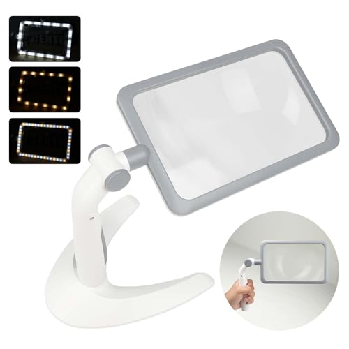 Foyucool Lupe mit Licht mit 48 LEDs, 3 Modi Dimmbar, 2 in 1 Tisch- und Handlupe, Groß und Leicht, 2.5X Leselupe für Senioren mit Geringer Sehkraft, Weiß von Foyucool