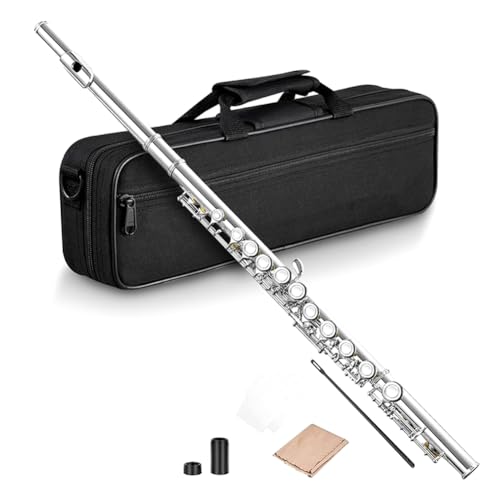 Fozriybefy 16 Geschlossene Offene Löcher C-Tonart Professionelles Querflöte Konzertmusikinstrument mit Box Reinigungstuch Stockhandschuhe von Fozriybefy