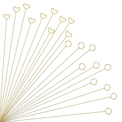 Fozriybefy 20 Stück Goldene Blumenkartenhalter-Stäbchen, 12 Große Blumen-Picker Aus Metalldraht, Goldener Blumen-Picker-Kartenhalter, Kreis von Fozriybefy