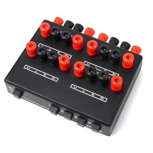 Fozriybefy Mini 2-IN-4-OUT Stereo-Audio-Wahlschalter, Verstärker-Umschaltbox, Lautsprecher-Splitter SP-24B, Lautsprecher-Wahlbox, Langlebig, Einfache Installation, Einfach zu Bedienen von Fozriybefy