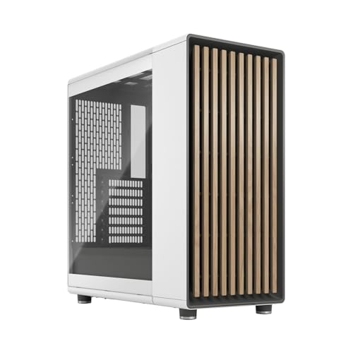 Fractal Design North Chalk White Tempered Glass Clear - Wood Oak Front - Glass Side Panel - Two 140mm Aspect PWM Fans Included - Type C USB - ATX Airflow Mid Tower PC Gaming Case von Fractal Design