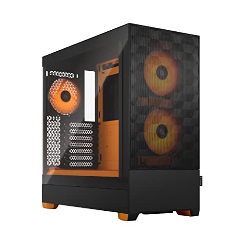 Fractal Design Pop Air RGB Orange Core - Tempered Glass Clear Tint - Honeycomb Mesh Front – TG Side Panel - Three 120 mm Aspect 12 RGB Fans Included – ATX High Airflow Mid Tower PC Gaming Case von Fractal Design
