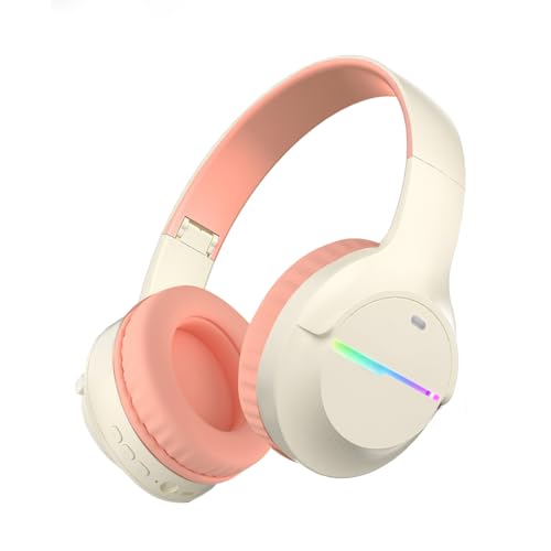 Kabellose Bluetooth-Kopfhörer, Bunte Lichter, große Akku-Kapazität, faltbar, Bluetooth 5,3, 10 m Reichweite, Stereo-Surround-Funktion, integriertes Mikrofon, bequem befestigte Ohren (pink1) von Fragolucyou