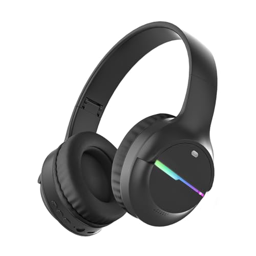 Kabellose Bluetooth-Kopfhörer, Bunte Lichter, große Akku-Kapazität, faltbar, Bluetooth 5,3, 10 m Reichweite, Stereo-Surround-Funktion, integriertes Mikrofon, bequem befestigte Ohren (schwarze) von Fragolucyou