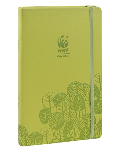 WWF - Kalender 2024 Large 12 Monate täglich, Verschluss mit Gummiband, mit Einband aus recyceltem Material aus Lebensmittelverarbeitung, 352 Innenseiten, Format 13 x 21 cm, Grün von Franco Cosimo Panini