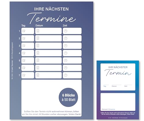Frank Paperman® | 300 Terminzettel Praxis | 6 x Terminblock à 50 Blatt | blau | 7 Termine pro Zettel | für Ärzte, Heilpraktiker, Physio, Massage, Studios u.v.m. von Frank Paperman