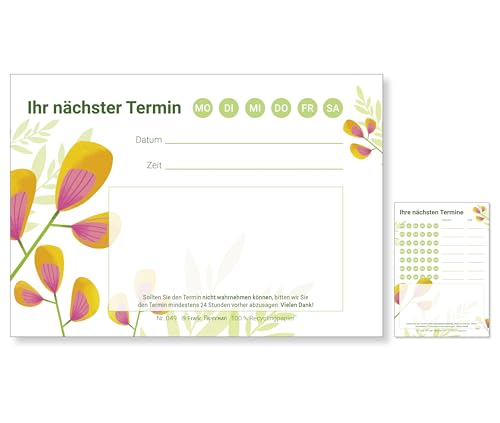 Frank Paperman® | 600 Terminzettel Praxis | 12 x Terminblock à 50 Blatt | floral | 1 Termin | Blumen Design für Terminkarten Kosmetik, Massage Studios, Wellness, Ärzte, Heilpraktiker, Physio uvm. von Frank Paperman