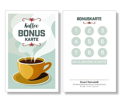 Frank Paperman | 125x Bonuskarten für Kunden | 10er Bonuskarte Kaffee Treuekarten zum Abstempeln | Kaffee stempel karte | Kaffeeliebhaber | coffee lover | loyalty card von Frank Paperman