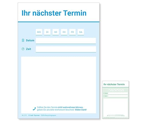 Frank Paperman® | 600 Terminzettel Praxis | 12 x Terminblock à 50 Blatt | blau | 1 Ausfüllzeile pro Zettel | für Ärzte, Heilpraktiker, Physio, Massage, Studios u.v.m. von Frank Paperman
