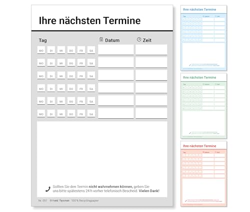 Frank Paperman® | 600 Terminzettel Praxis | 12 x Terminblock à 50 Blatt | schwarz | 6 Termine pro Zettel | für Ärzte. Heilpraktiker. Physio. Massage. Studios u.v.m. von Frank Paperman