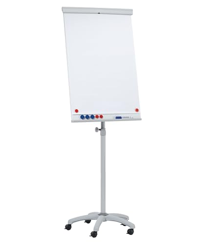 FRANKEN Flipchart, Beschreibbar, Magnetisch, Mobil, Mit Rollen, Whiteboard mit Ständer, Papierhalterung und Stifteablage, 68 x 105 cm, X-tra!Line Mobil, EL-FC31 von Franken