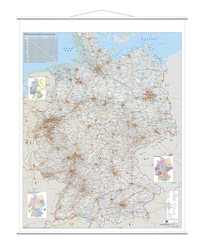 FRANKEN Kartentafel Deutschland, 1:800000, beschreibbar, trocken abwischbar, mit Metallleisten, rollbar, zur Wandbefestigung, 97 x 137 cm, KAM300 von Franken