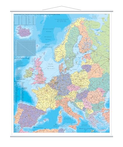 FRANKEN Kartentafel Europa, 1:3.600.000, beschreibbar, trocken abwischbar, mit Metallleisten, rollbar, zur Wandbefestigung, 137 x 97 cm, KAM700 von Franken