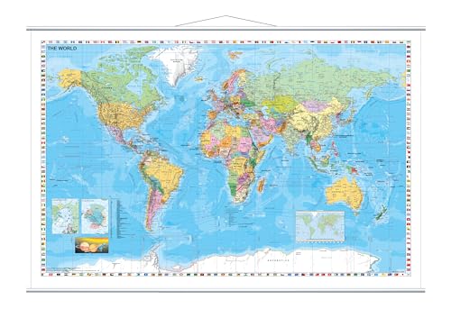 FRANKEN Kartentafel Welt, 1:33.000.000, beschreibbar, trocken abwischbar, mit Metallleisten, rollbar, zur Wandbefestigung, 97 x 137 cm, KAM600 von Franken