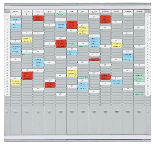 FRANKEN T-Kartentafel Jahresplaner, 81,9 x 78 cm, 12 Träger + 2 Index, 35 Schlitze, PV-SET4 von Franken