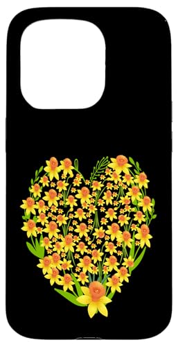 Lustige florale Herz gelbe Wild Narzissenblumen Grafiken Hülle für iPhone 15 Pro von Frauen Blumenblumen Boho Grafik