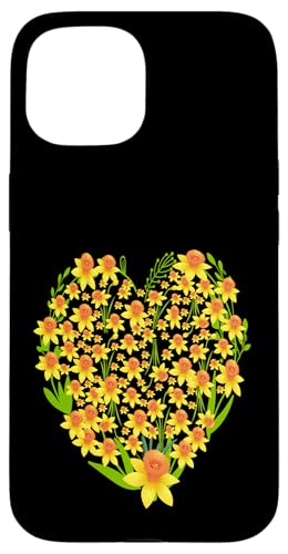 Lustige florale Herz gelbe Wild Narzissenblumen Grafiken Hülle für iPhone 15 Lustige florale Herz gelbe Wild Narzissenblumen Grafiken Hülle für iPhone 15 von Frauen Blumenblumen Boho Grafik