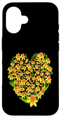 Lustige florale Herz gelbe Wild Narzissenblumen Grafiken Hülle für iPhone 16 Lustige florale Herz gelbe Wild Narzissenblumen Grafiken Hülle für iPhone 16 von Frauen Blumenblumen Boho Grafik