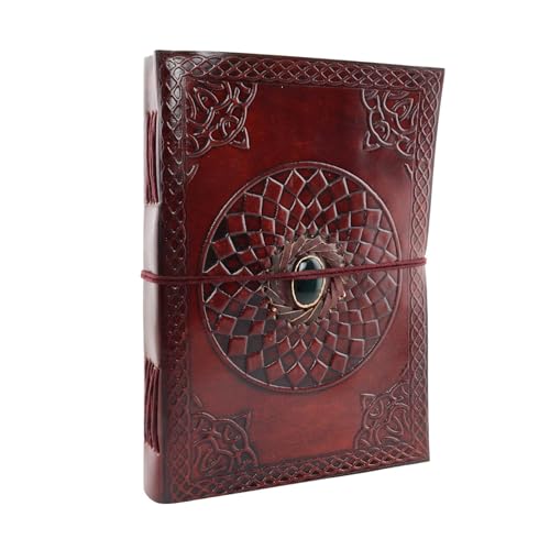 Freak Scene Notizbuch aus Leder groß - rotbraun - Skizzenbuch - Tagebuch - mit Stein - Mandala 03 von Freak Scene