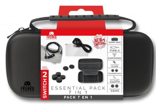 Nintendo Switch 2 Zubehör Set 7:1 – Tasche, Schutzcase, Case, Schutzfolie, Typ-C Ladekabel, In-Ear-Kopfhörer, Analogstick Kappen, Reinigungstuch – robust, wasserdicht, langlebig, schwarz Nintendo Switch 2 Zubehör Set 7:1 – Tasche, Schutzcase, Case, Schutzfolie, Typ-C Ladekabel, In-Ear-Kopfhörer, Analogstick Kappen, Reinigungstuch – robust, wasserdicht, langlebig, schwarz von Freaks and Geeks