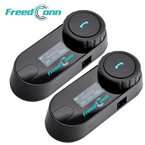 FreedConn Motorrad Kommunikation System, Helm Bluetooth Intercom,Helm Headset(800m Reichweite,Damit drahtlos anrufen, Telefongespräch empfangen,Mp3-Musik hören,FM Radio(2 Set mit Weichem Kabel) von FreedConn