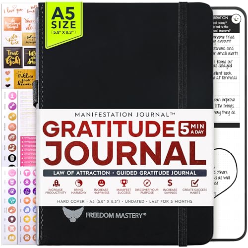 Gratitude Journal - Life & Goal Planner, a 90 Day Journey Creating Your Dream Life – Persönliches Dankbarkeits-Tagebuch, Wochenerfolgsplaner, Visionboard & Organizer + Planer-Aufkleber, undatiert von Freedom Mastery