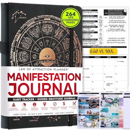 Manifestation Journal - Life & Goal Planner, a 90 Day Journey Creating Your Dream Life – Persönliches Dankbarkeits-Tagebuch, Wochenerfolgsplaner, Visionboard & Organizer + Planer-Aufkleber, undatiert von Freedom Mastery