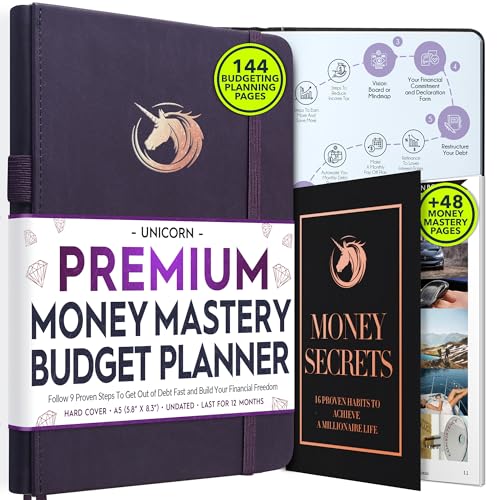 Undated Monatsplaner und Monatsplaner – Eine 12-monatige Reise zur finanziellen Freiheit, monatlicher Budgetbuch-Planer, Anziehungsgesetz (Purple) von Freedom Mastery