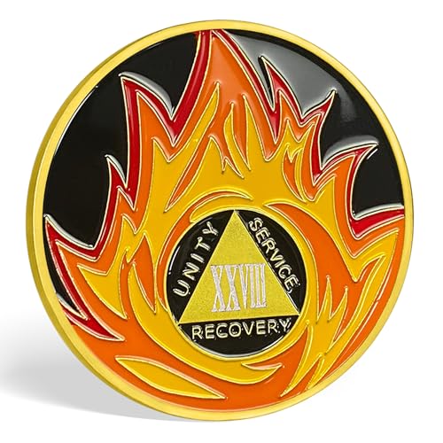 Flamme dreieckige 28-jährige Nüchternheitsmünze | Alkoholiker Anonyme AA-Münzen Nüchternheit Geschenke für Männer und Frauen | Celebratory Unity Service AA Münze zum jährlichen nüchternen Chip von Freemasoner