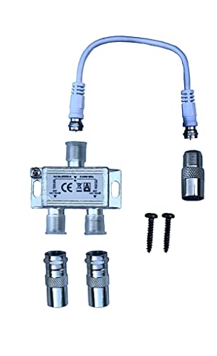 2-Fach TV-Verteiler Weiche Zweifachverteiler für DVB-T-2 und Kabelfernsehen, inkl. 20cm Antennenkabel. von Freitag Electronic