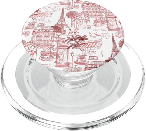 Adrette Kastanienbraune rote Paris-Toile-Pudel-Eiffel-Bäume PopSockets PopGrip für MagSafe von French Aesthetic Toile Patterns