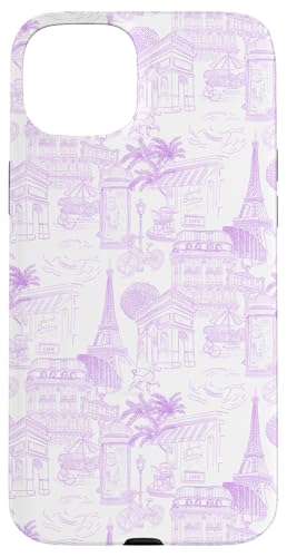 Adrette Mauve Paris Toile Cafe Pudel Eiffel Bogen Bäume Hülle für iPhone 15 Plus von French Aesthetic Toile Patterns