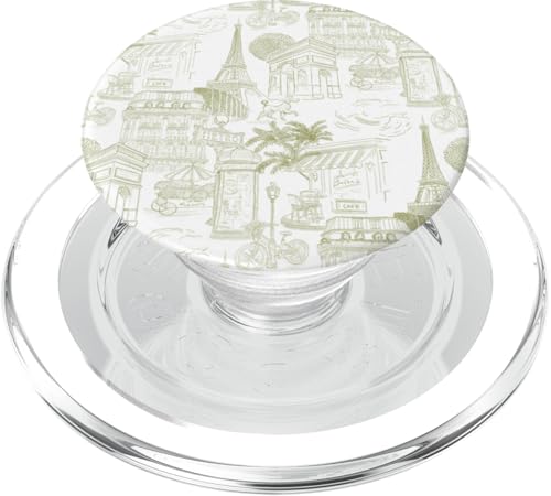 Adrette Olivgrün Paris Toile Cafe Pudel Eiffel Bogen Bäume PopSockets PopGrip für MagSafe von French Aesthetic Toile Patterns