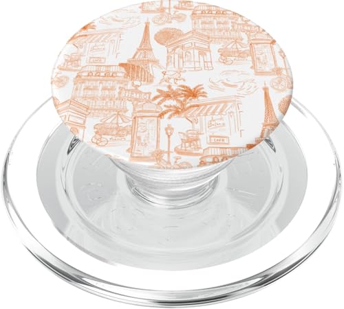 Adrette Orange Paris Toile Cafe Pudel Eiffel Bogen Bäume PopSockets PopGrip für MagSafe von French Aesthetic Toile Patterns
