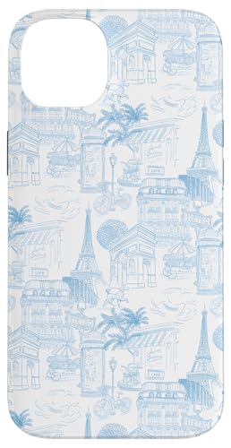 Adrette hellblaue Paris Toile Cafe Pudel Eiffel Bogen Bäume Hülle für iPhone 14 Plus Adrette hellblaue Paris Toile Cafe Pudel Eiffel Bogen Bäume Hülle für iPhone 14 Plus von French Aesthetic Toile Patterns