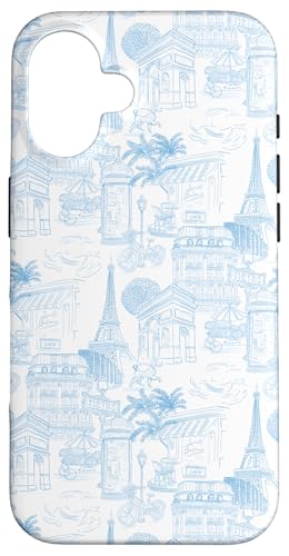 Adrette hellblaue Paris Toile Cafe Pudel Eiffel Bogen Bäume Hülle für iPhone 16 Adrette hellblaue Paris Toile Cafe Pudel Eiffel Bogen Bäume Hülle für iPhone 16 von French Aesthetic Toile Patterns