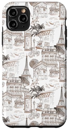 Preppy French Brown Paris Toile Cafe Pudel Eiffel Arc Trees Hülle für iPhone 11 Pro Max von French Aesthetic Toile Patterns