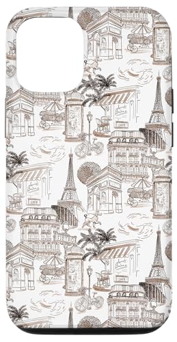 Preppy French Brown Paris Toile Cafe Pudel Eiffel Arc Trees Hülle für iPhone 12/12 Pro von French Aesthetic Toile Patterns